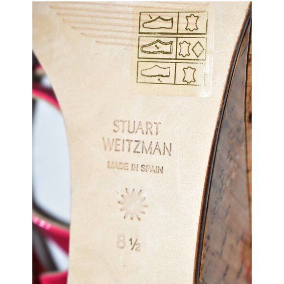$450 Stuart Weitzman Aleena Wedge Slide Patent Cork mules magenta 8.5 (TC15) - Picture 7 of 7